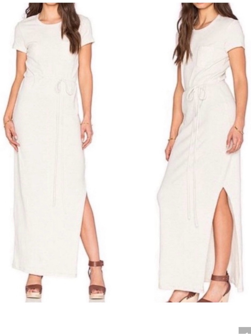 Standard James Perse Light Grey Heather T-Shirt Maxi Dress, tie belt, side slit